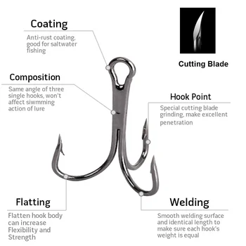10 ווים לכל חבילת שחור ניקל קצר סכין חיתוך להב מזויפים באיכות גבוהה טרבל דיג דיג קרסים