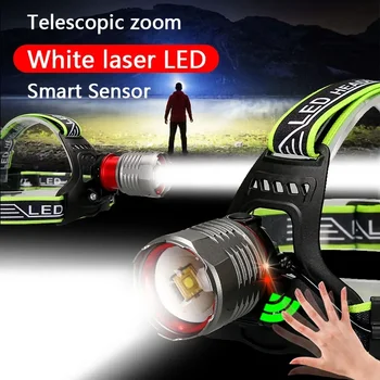 לבן לייזר פנס Zoomable חזק LED פנס עם חיישן נטענת USB מנורה קמפינג Lanterna להשתמש סוללה 18650