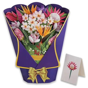 פרחים זר-קלפים 3D נייר פרחים זר עם פתק כרטיס המעטפה יום האהבה ברכה.