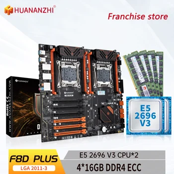 HUANANZHI-פלאסה בסיס X99 F8D בנוסף LGA 2011-3 XEON X99 קון Intel E5 2696 V3 * 2 קון 4x16G DDR4 RECC, ערכת combinado דה memoria