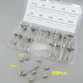 50Pcs 6x30mm מהר לפוצץ את צינור זכוכית הפתיל מגוון תיבת ערכות T 0.5 A,1A, 2A, 3A, 5A,6A,8A,10A,15A,20A 10A 12א 15A u