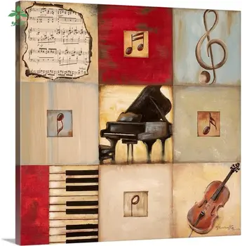 כלי נגינה-פסנתר, כינור, מוזיקה, אומנות, קנבס, ציור שמן, קישוט הקיר