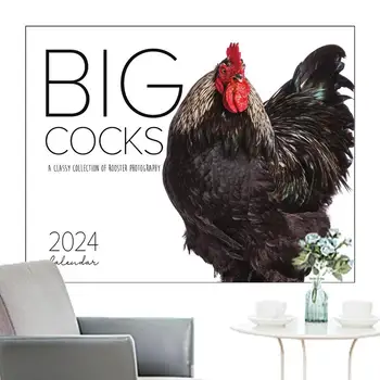 Hangable תרנגול לוח קיר מצחיק לוחות שנה 2024 קיר מתכננת חודשי לוח שנה קיר לוח השנה המשפחה ארגון ותכנון