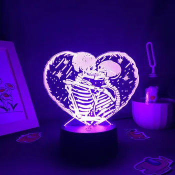 שלד תמונת 3D LED, אורות ניאון תאורת לילה צבעונית מתנות יום הולדת לחברים חדר שינה עיצוב שולחן חם למכור בעלי חיים אוהב מנורות לבה