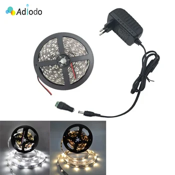 LED רצועת אור 5m לבן, לבן חם צבע יחיד הקלטת Diod 300LEDs/5m גמיש 5050 2835 SMD 60Leds/מ ' סרט אור Led+מתאם