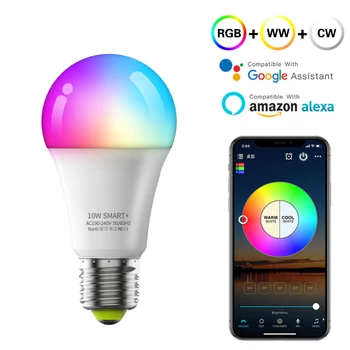 חכם הנורה E27 WiFi+Bluetooch שליטה קולית RGB CCT Dimmable טיימר אורות שליטה מרחוק המנורה לעבוד עם אלקסה הבית של Google