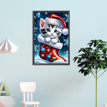 5D DIY מלא עגול תרגיל חלקי AB יהלום ציור חג המולד גרב חתול ערכת העיצוב