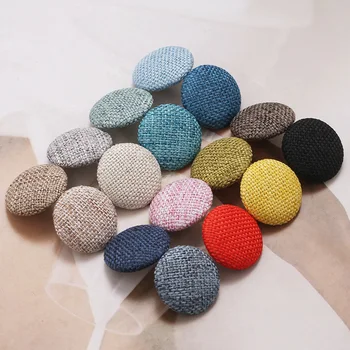 10Pcs צבעוני בד מכוסה כפתורים עגולים בד פשתן מתכת שוק כפתורים עבור DIY מעיל החליפה בגדים אביזרי תפירה