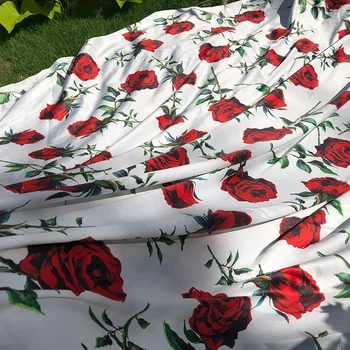 50x145cm אביב הקיץ החדש רוז פרח רך סאטן למתוח הדפסה דיגיטלית diy חצאית בד פוליאסטר בד השמלה.