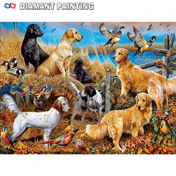 5D יהלום ציור כלבים ציפור תמונה של אבני חן רקמה חיה חדשה רקמה DIY אגם פסיפס סתיו קישוט הקיר