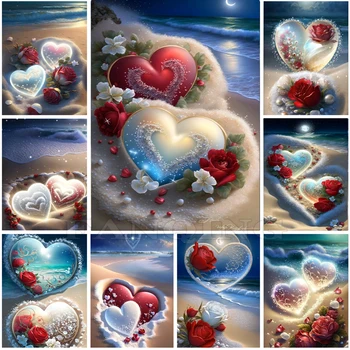 רומנטי רוז אוהבת יהלומים ציור ערכת סטיץ ' 5D DIY מלא תרגיל חוף לב יהלום רקמה פסיפס ריינסטון התמונה