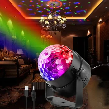 RGB קסם כדור הבמה אור Led לייזר מנורת מקרן קול הופעל מסתובב דיסקו Dj למסיבה מהבהבים מיני הביתה KTV מנורה דקורטיבית