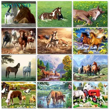 SDOYUNO 60x75cm צבע שמן לפי מספרים סוס DIY ציור לפי מספרים על בד ציור מספר בעלי החיים עיצוב הבית
