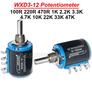 1PCS WXD3-12 1K 2.2 K 3.3 4.7 K K-10K Wirewound פוטנציומטר 100R 220R 470R 100 220 470 אוהם WXD3 1W